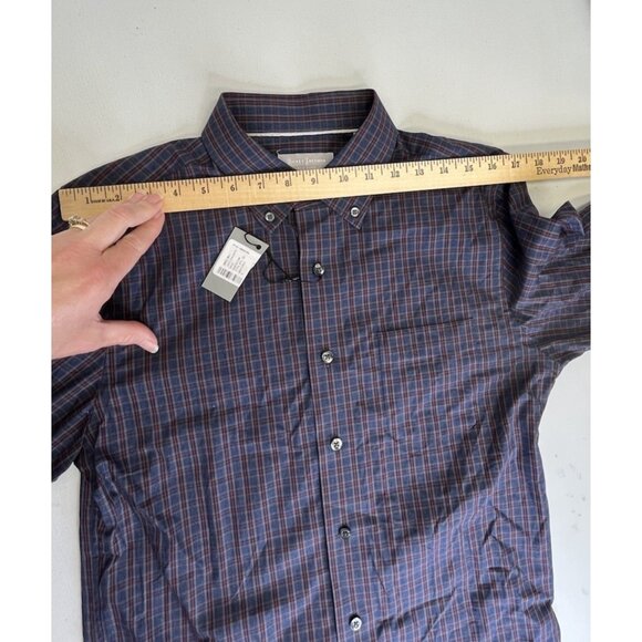 NWT Hickey Freeman Cotton Button Front Shirt Blue Red Plaid Sz Small Long Sleeve - Picture 12 of 14